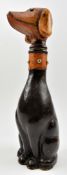 ITALIAN EMPOLI STYLE MID CENTURY CIRCA 1950S LEATHER DACHSHUND DECANTER