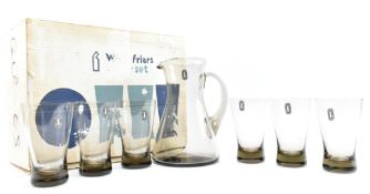 WILLIAM WILSON FOR WHITEFRIARS - VINTAGE MID CENTURY SMOKED GLASS LEMONADE SET IN ORIG. BOX