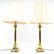 PAIR OF 20TH CENTURY GILT METAL & ONYX COLUMN DESK LAMPS
