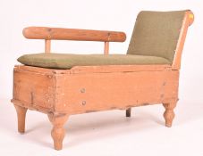 FRENCH COUNTRY HOUSE PINE DOG CHAISE LONGE SEAT WITH TWEED UPHOLSTERY