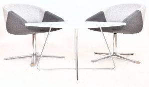 ORANGE BOX - PAIR OF CONTEMPORARY SWIVEL CHAIRS & A LOW WHITE COFFEE TABLE