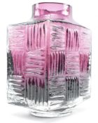 GEOFFREY BAXTER FOR WHITEFRIARS - 'STITCHED CUBE' GLASS VASE IN AUBERGINE COLOURWAY