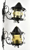 PAIR OF CONTINENTAL MID CENTURY METAL & GLASS PATIO WALL LANTERN LIGHTS