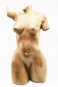 LARGE CONTEMPORARY HAND-CARVED FRUIT WOOD FEMALE TORSO