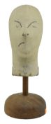 VINTAGE 20TH CENTURY FABRIC & WOODEN WIG / HAT DISPLAY HEAD STAND