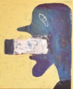 UNTITLED - VINTAGE 1990S TEXTURED ABSTRACT PAINTING OF MAN SMOKING CIGARETTE