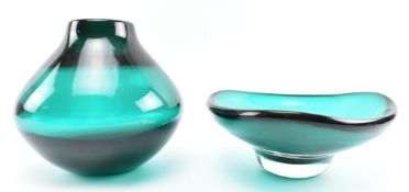 GEOFFREY BAXTER FOR WHITEFRIARS - TWO SEA GREEN GLASS VASES