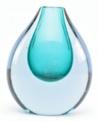 ITALIAN MURANO 20TH CENTURY BLUE GLASS TEARDROP VASE