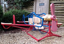 VINTAGE TOY PLAYGROUND SEVEN PERSON AEROPLANE SEE SAW RIDE, CHROME FRAME & PLASTIC FITTINGS