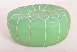 RETRO 20TH CENTURY GREEN LEATHER MOROCCAN POUFFE