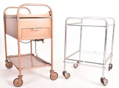 TWO MID CENTURY STAINLESS STEEL AND GLASS BUTLERS / HOSTESS TROLLEYS