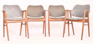 FOUR MID CENTURY SWEDISH DESIGN TEAK AND UPHOLSTERED DINING CHAIRS AFTER ARNE VODDER