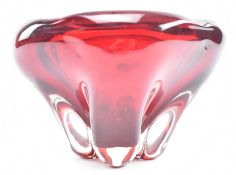 WHITEFRIARS - MOLAR VASE - MID CENTURY RUBY RED GLASS CENTREPIECE VASE