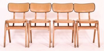 CENTA - FOUR VINTAGE MID CENTURY BEECH & LEATHER STACKING CHAIRS