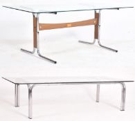 TWO RETRO MID CENTURY GLASS & CHROME LOW OCCASIONAL COFFEE TABLES