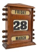 LARGE VINT`AGE 1940S MAHOGANY FRAMED DESK PERPETUAL CALENDAR