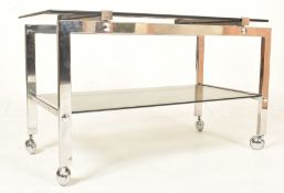 VINTAGE 1970S ITALIAN HIGH END SMOKED GLASS & CHROME TEA TROLLEY