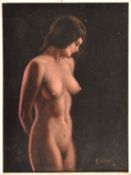 20TH CENTURY CONTINENTAL SCHOOL PORTRAIT OF A FEMALE NUDE PAINTED ON VELVET