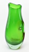 ITALIAN MURANO MID CENTURY GREEN GLASS PINCHED VASE