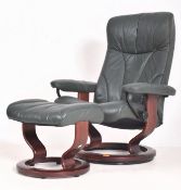 EKORNES - STRESSLESS - 20TH CENTURY GREEN LEATHER & BENTWOOD SWIVEL ARMCHAIR