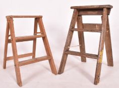 PRIVATE COLLECTION OF DERREN BROWN - TWO VINTAGE WOODEN FOLDING STEP LADDERS