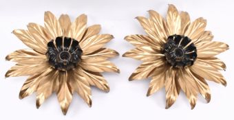 PAIR OF HOLLYWOOD REGENCY 20TH CENTURY GOLD FLOWER CEILING LIGHTS