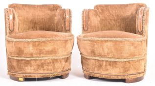 PAIR OF ART DECO CIRCA 1930S VELVET UPHOLSTERED TUB ARMCHAIRS