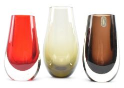 GEOFFREY BAXTER FOR WHITEFRIARS - THREE 'TEARDROP' GLASS VASES