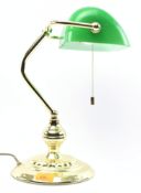 VINTAGE 20TH CENTURY GILT METAL & GLASS BANKERS DESK LAMP