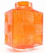 GEOFFREY BAXTER FOR WHITEFRIARS - 'STITCHED CUBE' GLASS VASE IN TANGERINE COLOURWAY