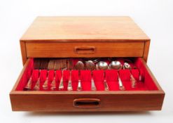 ANGORA SILVER PLATE CO LTD - MID CENTURY TEAK CASED CANTEEN OF CUTLERY