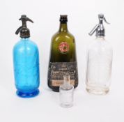 TWO 20TH CENTURY GLASS SODA SYPHONES & TWO BOTTLES
