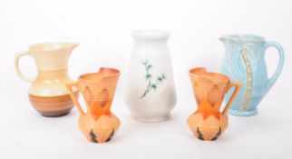 COLLECTION OF FIVE ART DECO STYLE STUDIO POTTERY VASES / JUGS