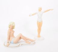 TWO VINTAGE 20TH CENTURY GERMAN PORCELAIN BLONDE LADY FIGURINES