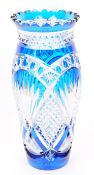 VAL SAINT LAMBERT - ART DECO BLUE FLASH CUT GLASS LARGE CRYSTAL VASE