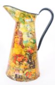LATE 19TH CENTURY LARGE METAL WATER JUG WITH DECOUPAGE DECORATION