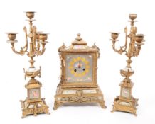 EARLY 20TH CENTURY FRENCH GARNITURE CLOCK MANTEL SET