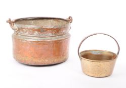 EARLY 20TH CENTURY COPPER COOKING PAN AND BRASS JAM PAN