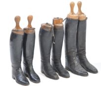 THREE PAIRS OF LEATHER RIDING BOOTS W/ ROWELL & SONS WOODEN TREES