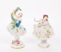 VOLKSTEDT RUDOLSTADT - TWO MID CENTURY PORCELAIN LADY FIGURES
