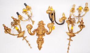 COLLECTION OF SIX 20TH CENTURY GILT DECORATED / BRASS WALL SCONCES