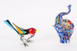 MID CENTURY ITALIAN MURANO GLASS ELEPHANT & BIRD