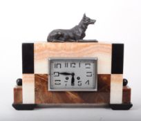 VINTAGE 20TH CENTURY ART DECO FRENCH ALABASTER DOG MANTEL CLOCK