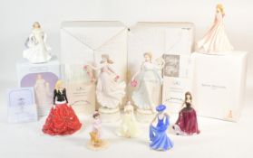 COLLECTION OF NINE CONTEMPORARY PORCELAIN LADY FIGURES