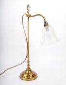CHRISTOPHER WRAY - 20TH CENTURY BRASS TABLE LAMP WITH GLASS SHADE