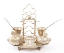 VINTAGE 20TH CENTURY SILVER PLATED CRUET SET WITH SALT AND PEPPER SHAKERS