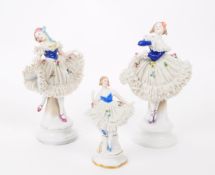 DRESDEN - THREE 20TH CENTURY GERMAN PORCELAIN LADY FIGURINES