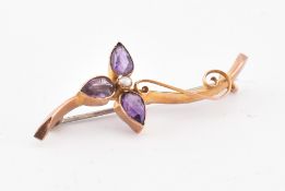 EDWARDIAN HALLMARKED 9CT GOLD AMETHYST & PEARL BROOCH PIN