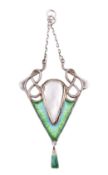 SILVER & ENAMEL ART NOUVEAU NECKLACE PENDANT