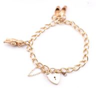 HALLMARKED 9CT GOLD CHARM BRACELET WITH HEART PADLOCK CLASP